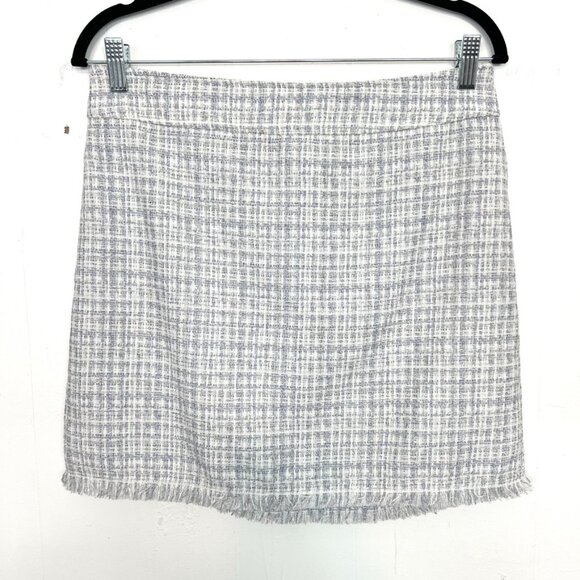 Maison d'Amelie Tweed White Light Indigo Fringe Hem Short Skirt 2 XS - Picture 1 of 5